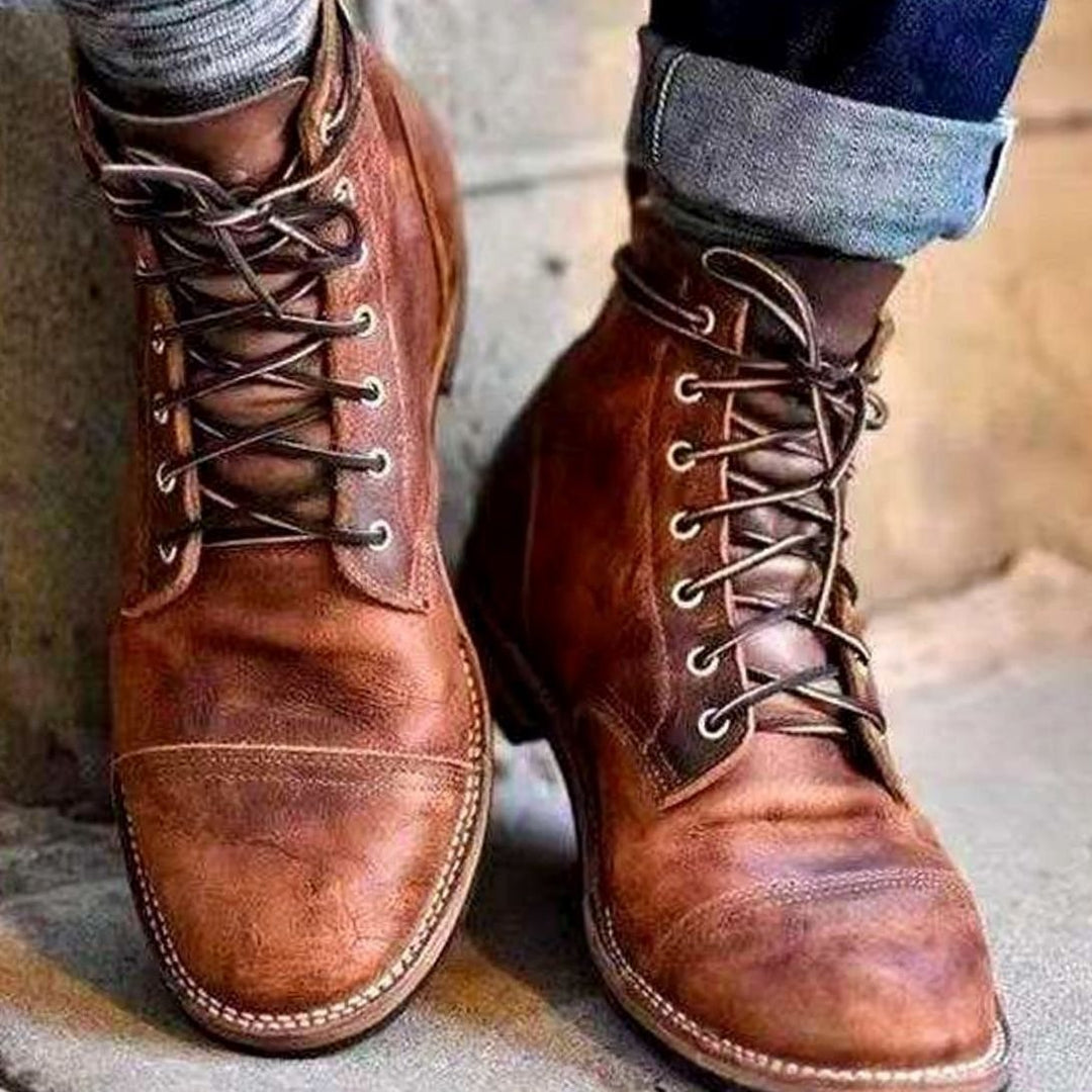 Men's Retro Leather Lace-Up Ankle Boots - Brown