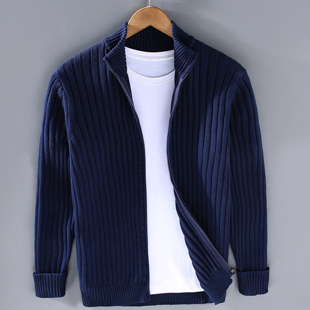 Men's Ribbed-Knit Full-Zip Winter Cardigan Sweater - Blue