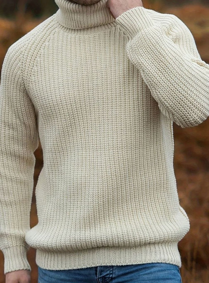 Men's Ribbed Knit Turtleneck Sweater - Beige