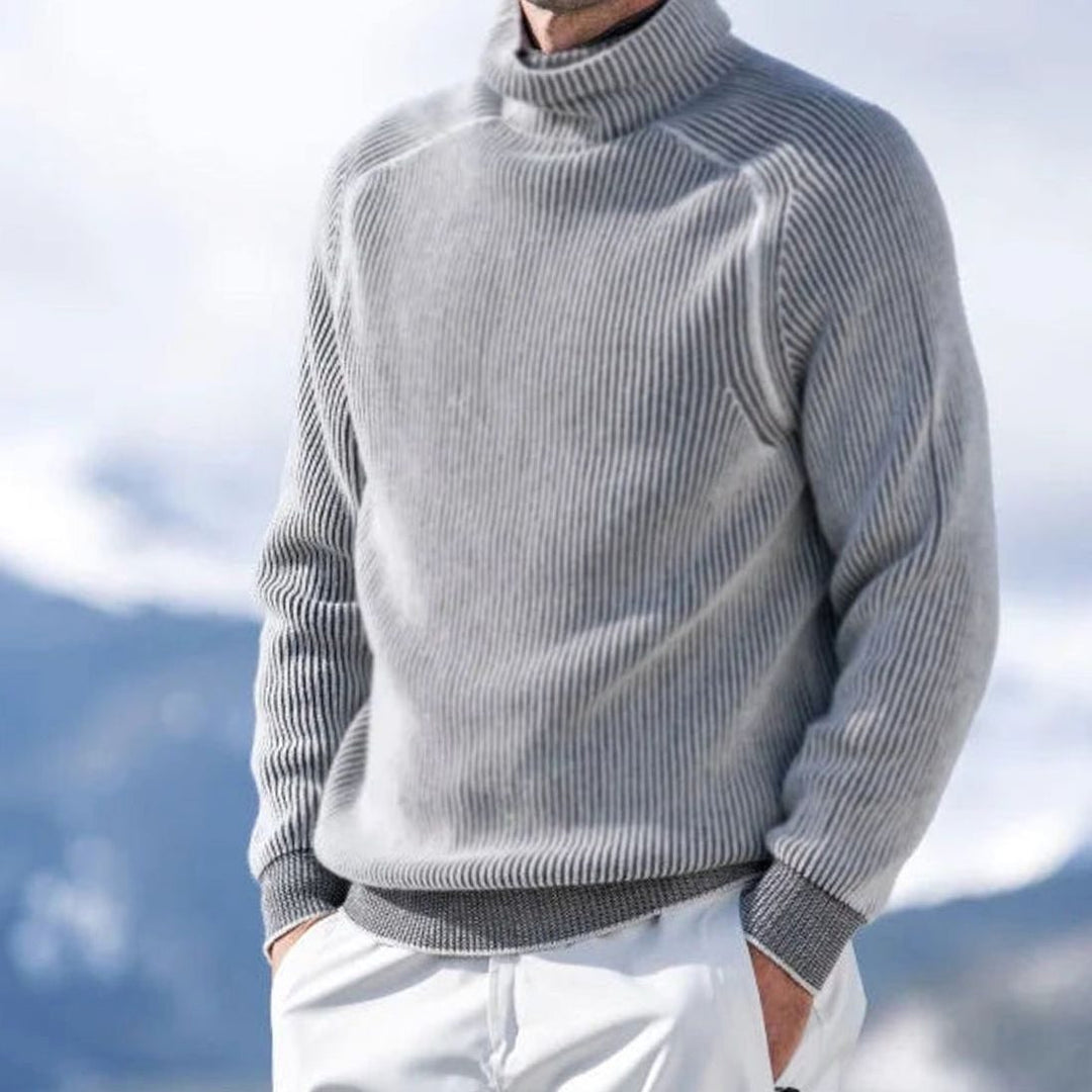 Men's Ribbed Knit Turtleneck Sweater Long Sleeve Winter Pullover - Grey
