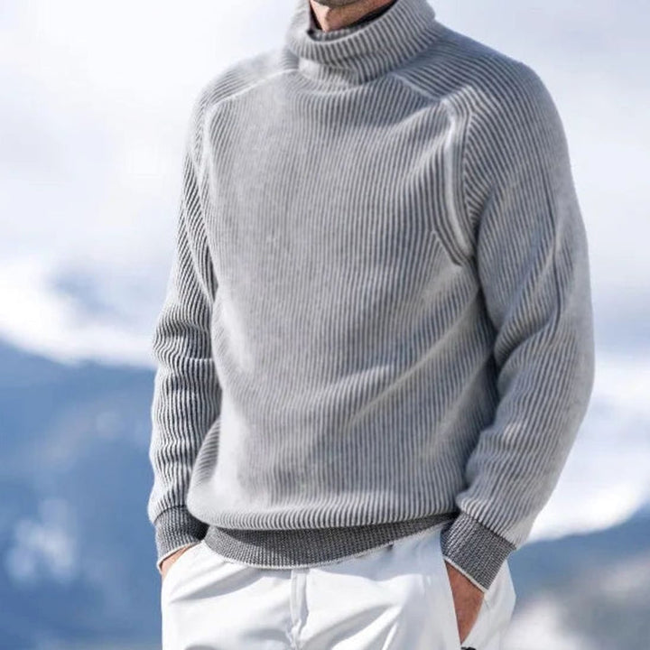 Men's Ribbed Knit Turtleneck Sweater Long Sleeve Winter Pullover - Grey
