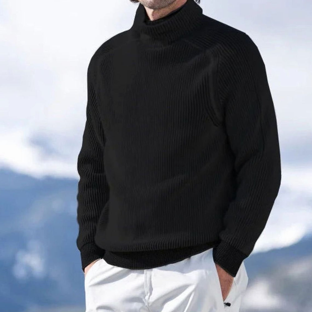 Men's Ribbed Knit Turtleneck Sweater Long Sleeve Winter Pullover - Black