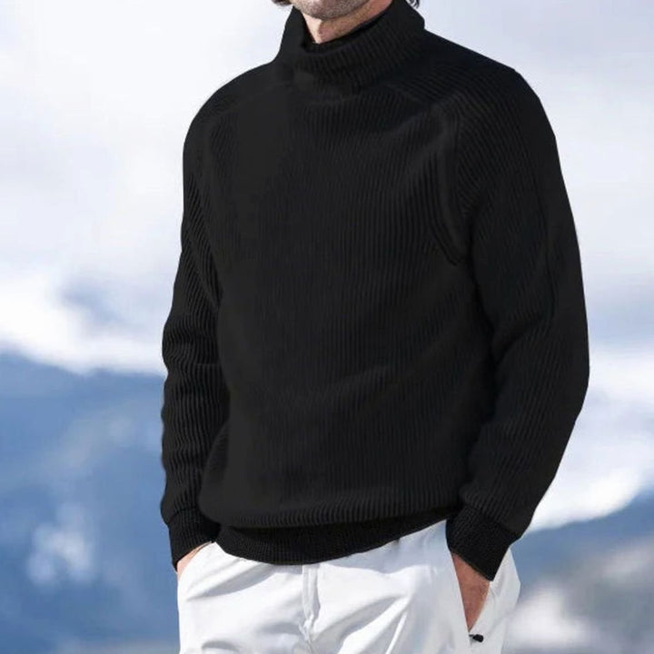 Men's Ribbed Knit Turtleneck Sweater Long Sleeve Winter Pullover - Black