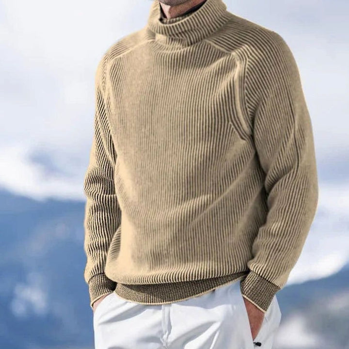 Men's Ribbed Knit Turtleneck Sweater Long Sleeve Winter Pullover - Khaki