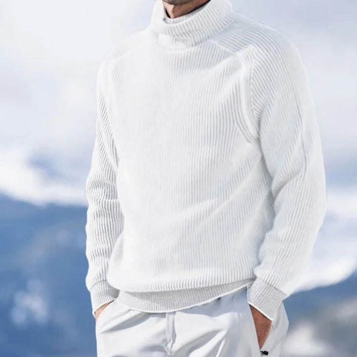 Men's Ribbed Knit Turtleneck Sweater Long Sleeve Winter Pullover - White