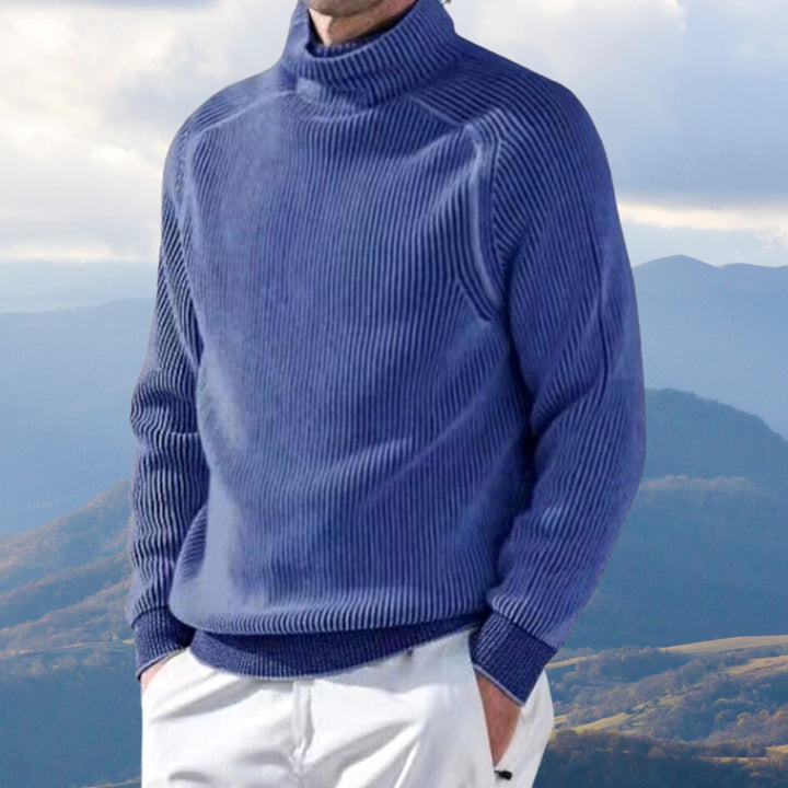 Men's Ribbed Knit Turtleneck Sweater Long Sleeve Winter Pullover - Blue