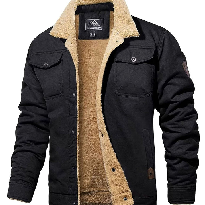 Men's Sherpa-Lined Fleece Collar Winter Jacket - Black