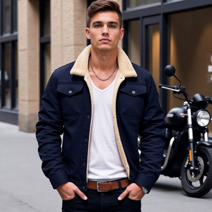 Men's Sherpa-Lined Fleece Collar Winter Jacket