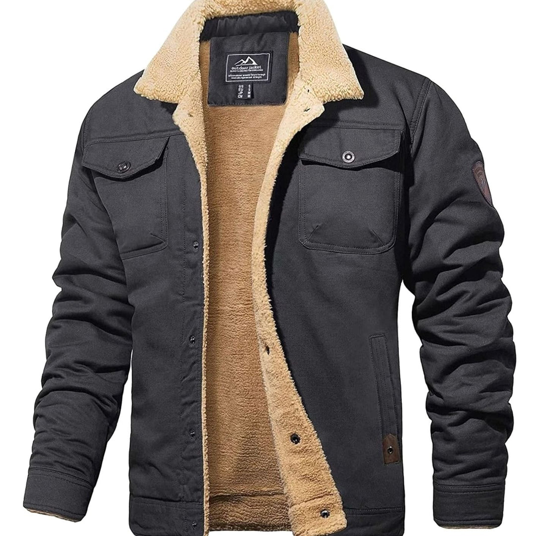 Men's Sherpa-Lined Fleece Collar Winter Jacket - Dark Gray