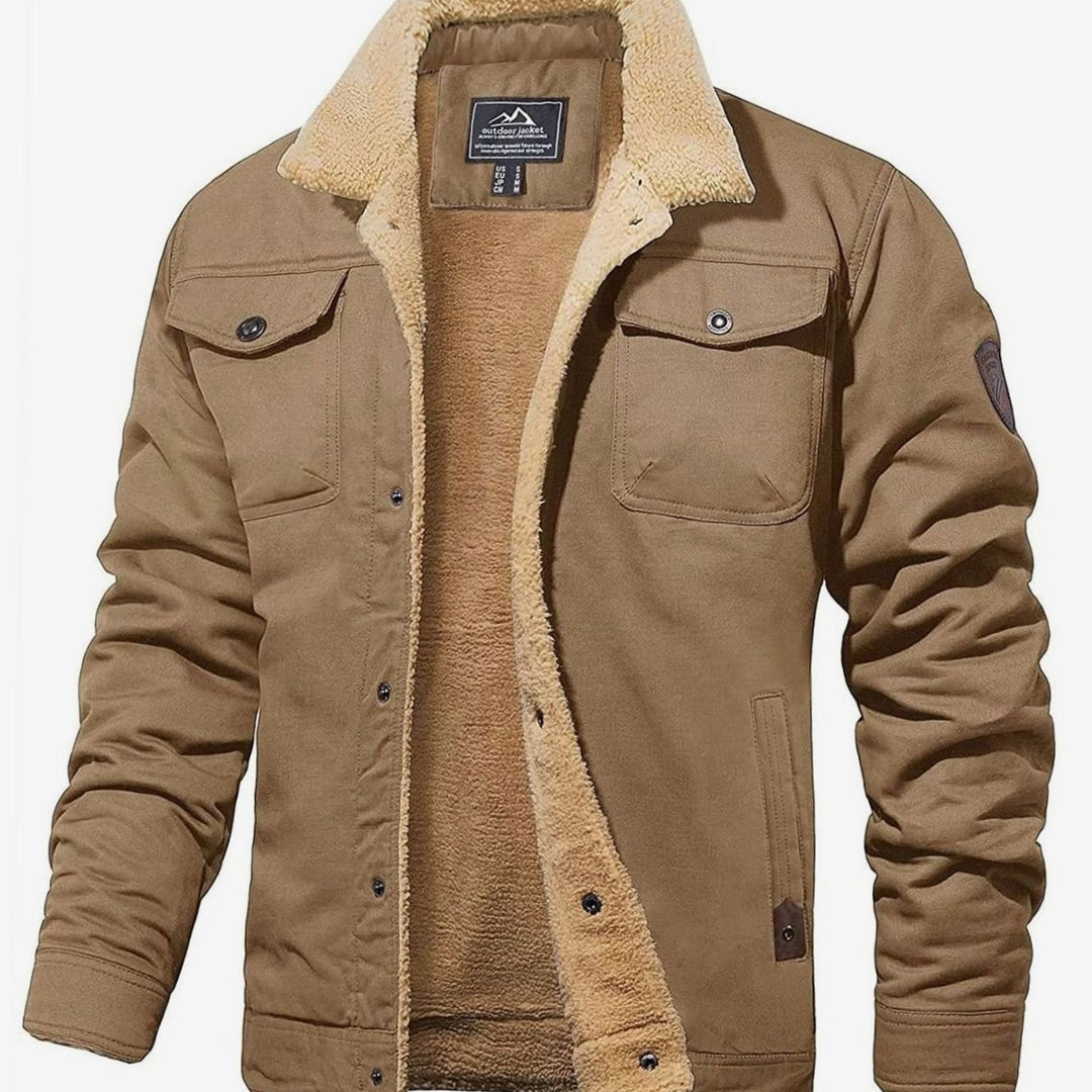 Men's Sherpa-Lined Fleece Collar Winter Jacket - Khaki