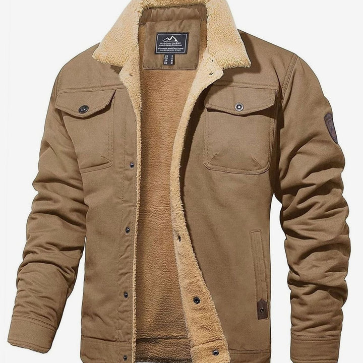 Men's Sherpa-Lined Fleece Collar Winter Jacket - Khaki