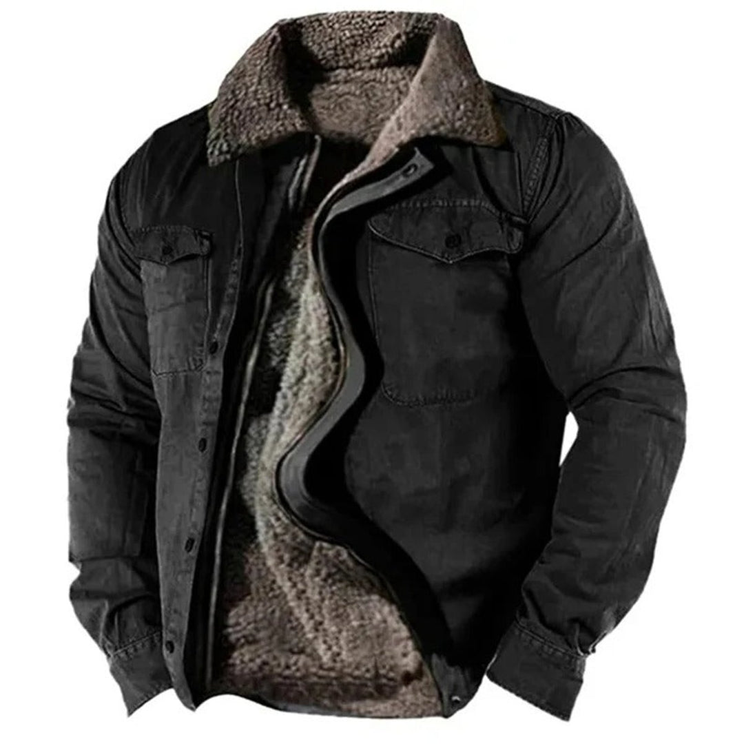 Men's Sherpa-Lined Western Snap-Front Mens Cardigan Jacket - Black