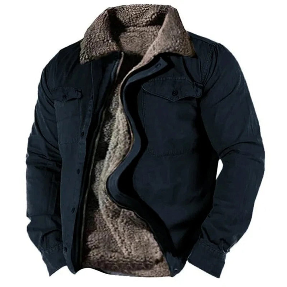 Men's Sherpa-Lined Western Snap-Front Mens Cardigan Jacket - Navy Blue