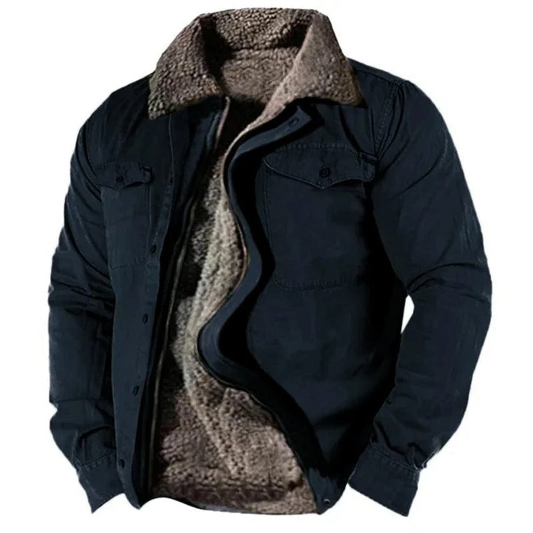 Men's Sherpa-Lined Western Snap-Front Mens Cardigan Jacket - Navy Blue