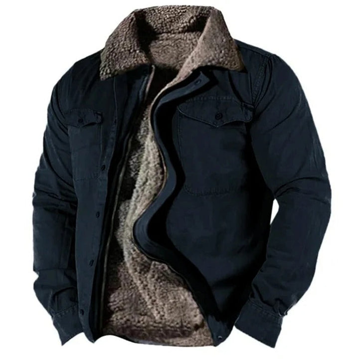 Men's Sherpa-Lined Western Snap-Front Mens Cardigan Jacket - Navy Blue