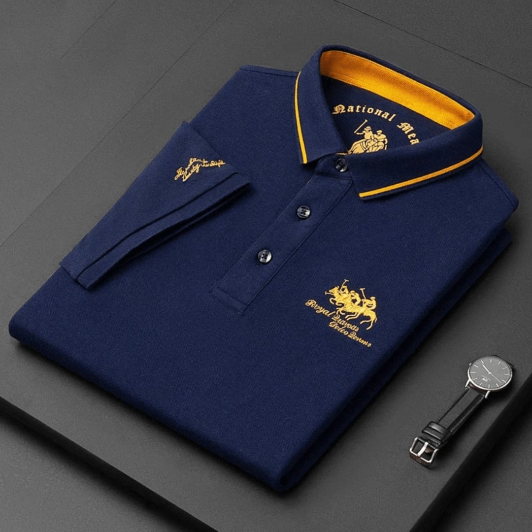 Men's Short-Sleeve Contrast-Trim Cotton Polo Shirt - Niebieski