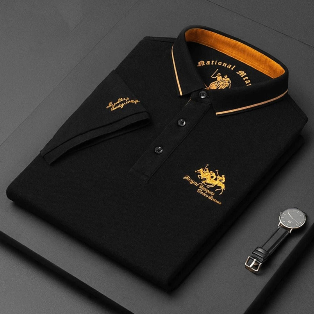 Men's Short-Sleeve Contrast-Trim Cotton Polo Shirt - Czarny