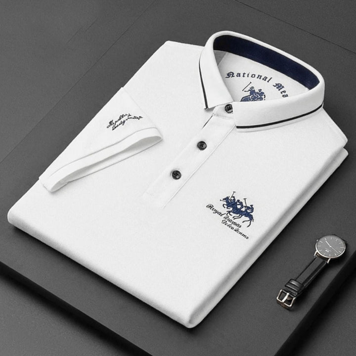 Men's Short-Sleeve Contrast-Trim Cotton Polo Shirt - Biały