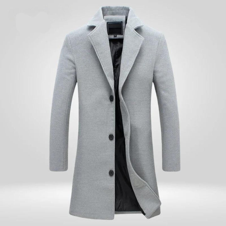 Men's Single-Breasted Long Wool Coat Notch Lapel Overcoat - Gray