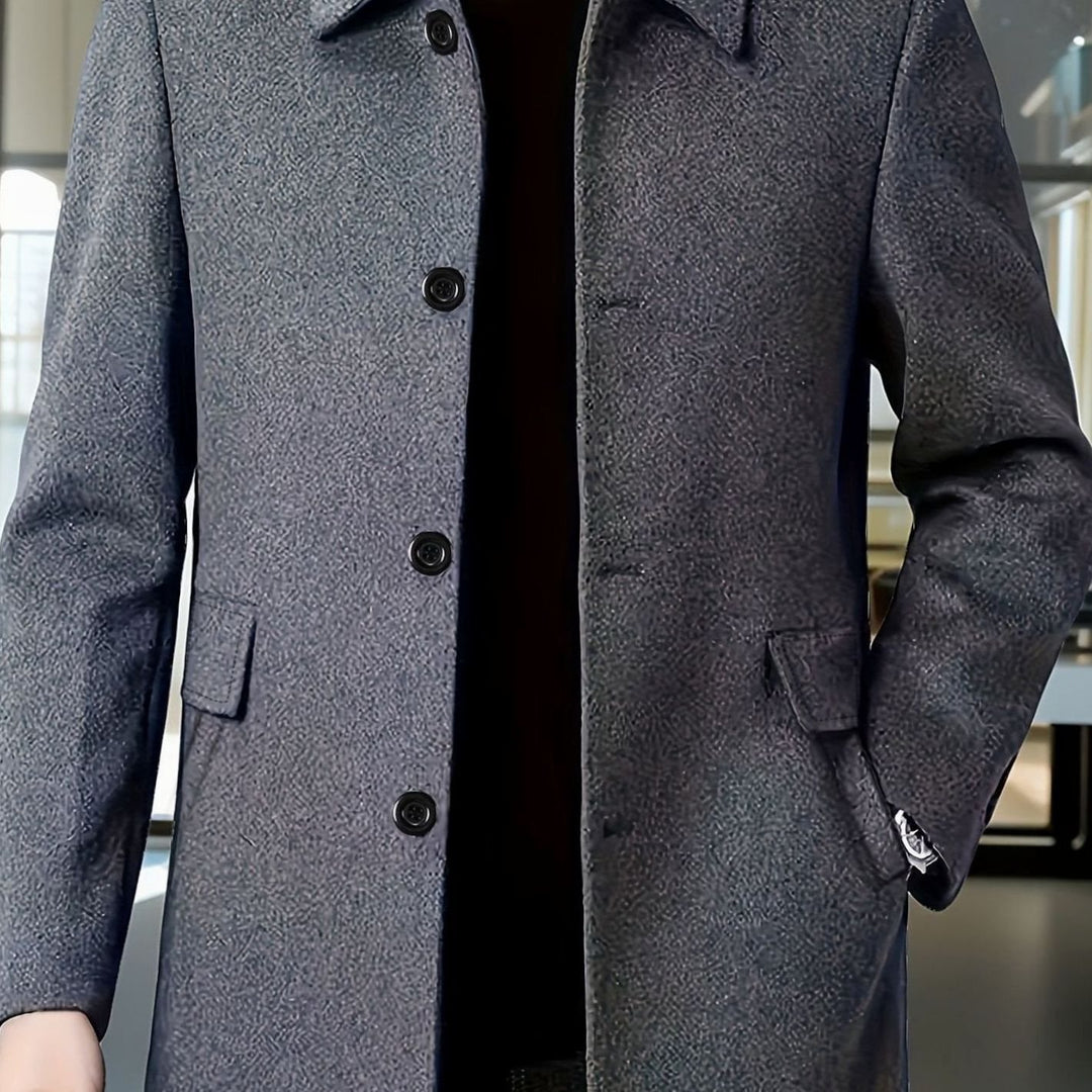 Men's Single-Breasted Wool Overcoat Relaxed-Fit Topcoat - Dark Gray