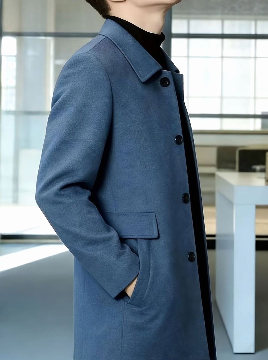 Men's Single-Breasted Wool Overcoat Relaxed-Fit Topcoat