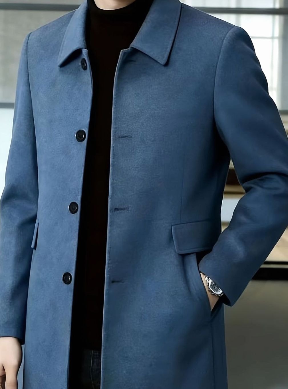 Men's Single-Breasted Wool Overcoat Relaxed-Fit Topcoat