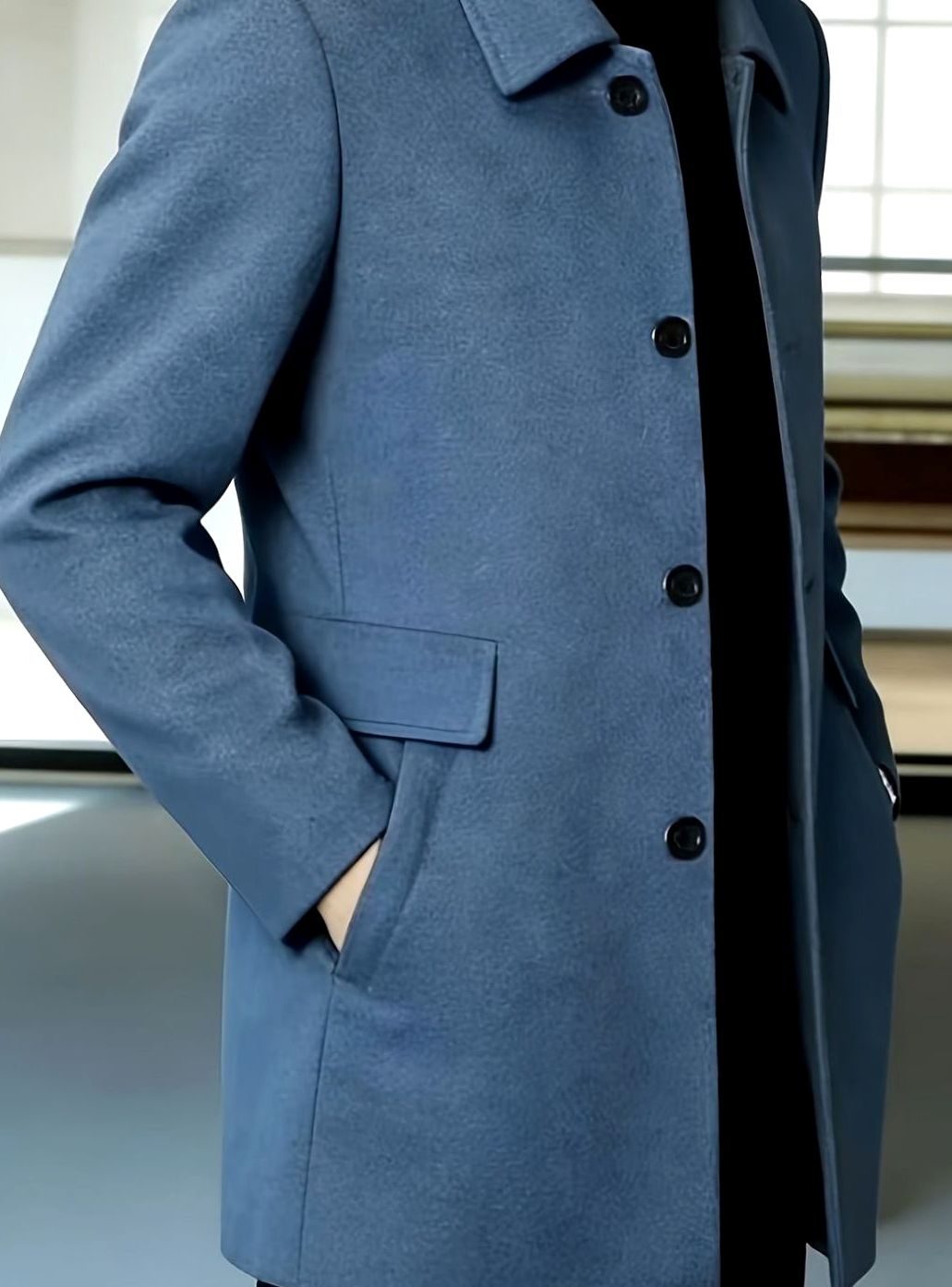 Men's Single-Breasted Wool Overcoat Relaxed-Fit Topcoat