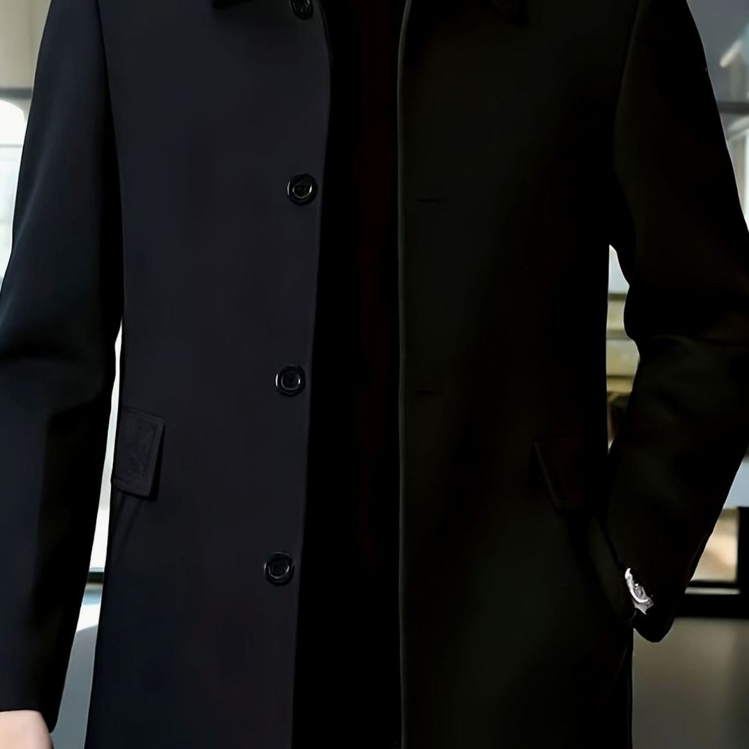 Men's Single-Breasted Wool Overcoat Relaxed-Fit Topcoat - Black