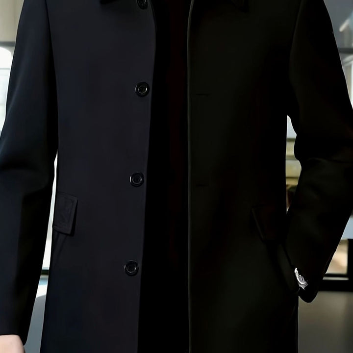 Men's Single-Breasted Wool Overcoat Relaxed-Fit Topcoat - Black