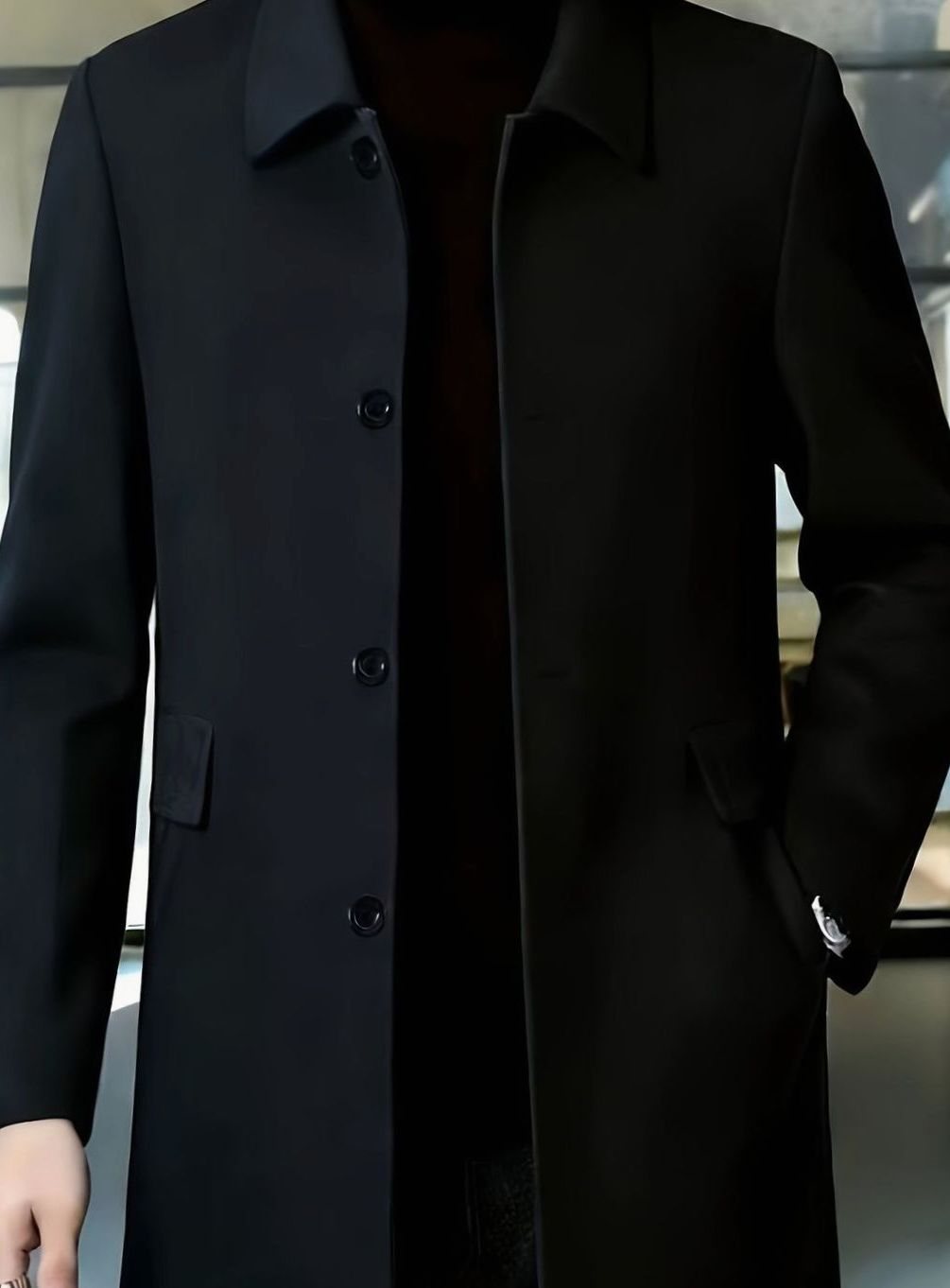 Men's Single-Breasted Wool Overcoat Relaxed-Fit Topcoat