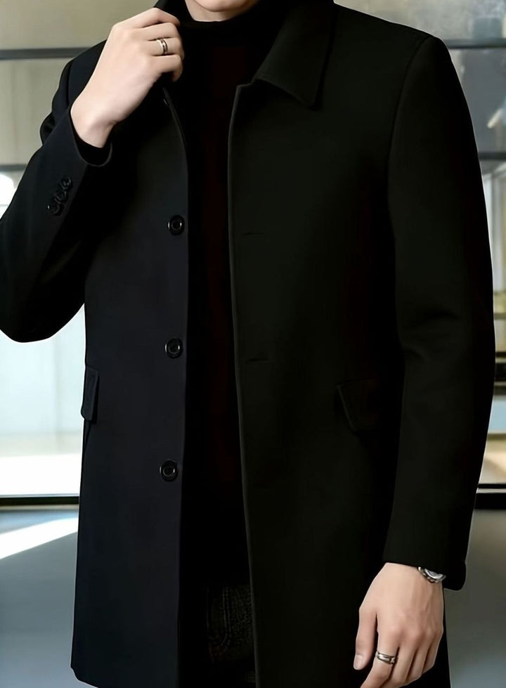 Men's Single-Breasted Wool Overcoat Relaxed-Fit Topcoat