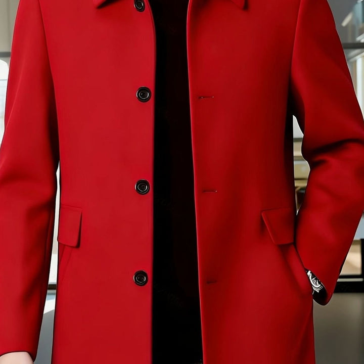 Men's Single-Breasted Wool Overcoat Relaxed-Fit Topcoat - Red