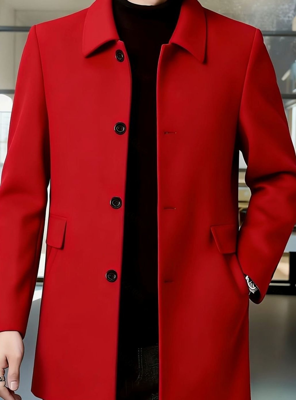 Men's Single-Breasted Wool Overcoat Relaxed-Fit Topcoat