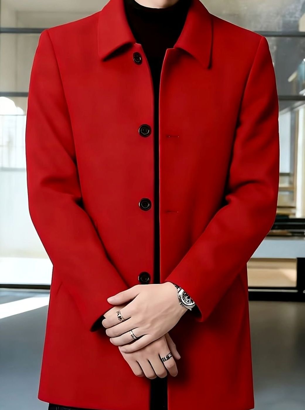 Men's Single-Breasted Wool Overcoat Relaxed-Fit Topcoat