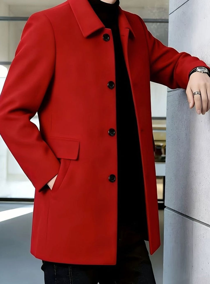 Men's Single-Breasted Wool Overcoat Relaxed-Fit Topcoat