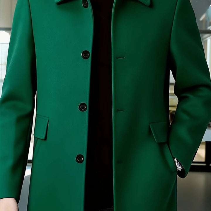 Men's Single-Breasted Wool Overcoat Relaxed-Fit Topcoat - Green