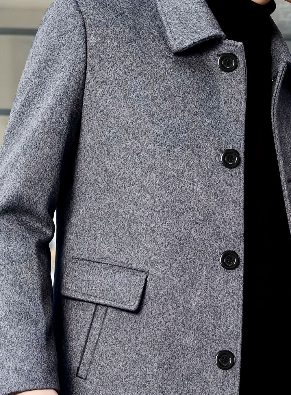 Men's Single-Breasted Wool Overcoat Relaxed-Fit Topcoat