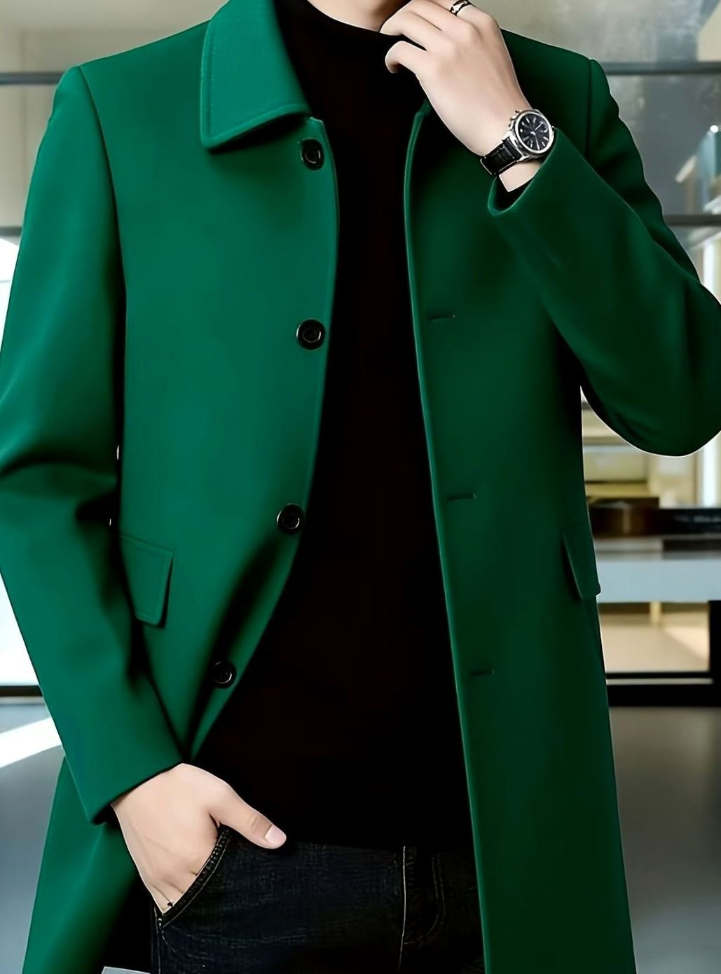 Men's Single-Breasted Wool Overcoat Relaxed-Fit Topcoat