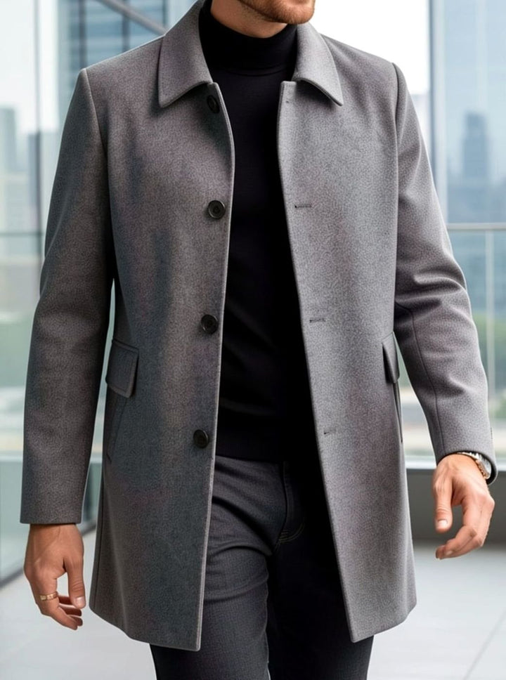 Men's Single-Breasted Wool Overcoat Relaxed-Fit Topcoat