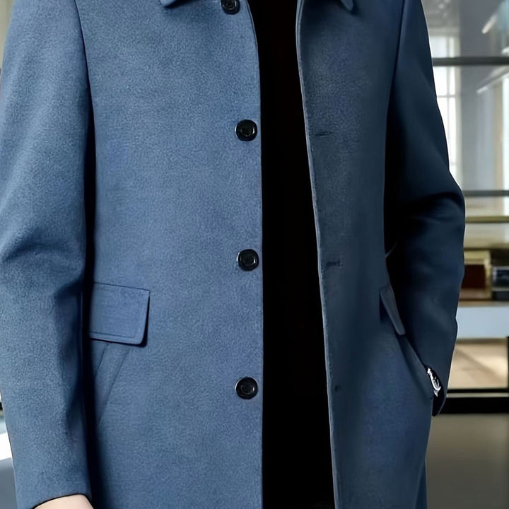 Men's Single-Breasted Wool Overcoat Relaxed-Fit Topcoat - Deep Sky Blue