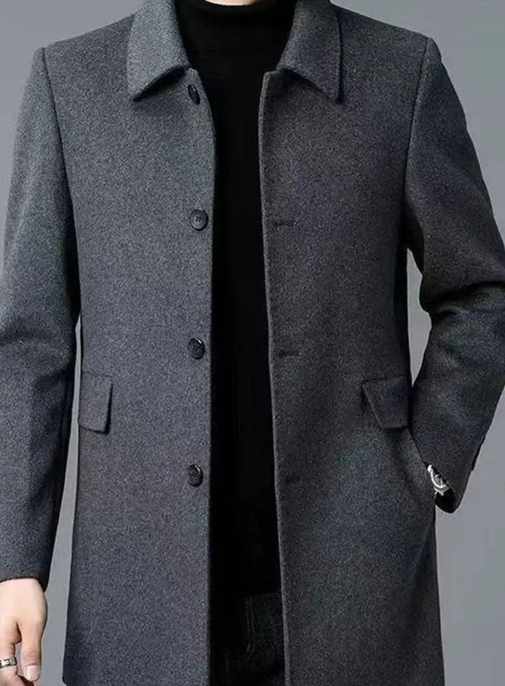 Men's Single-Breasted Wool Overcoat Tailored Topcoat - Dark Gray