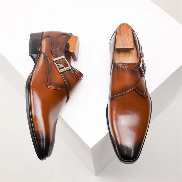 Men's Single Monk Strap Buckle Dress Shoes - Brown