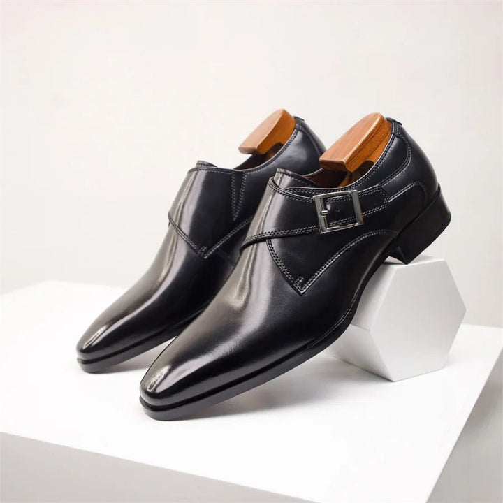 Men's Single Monk Strap Buckle Dress Shoes - Black
