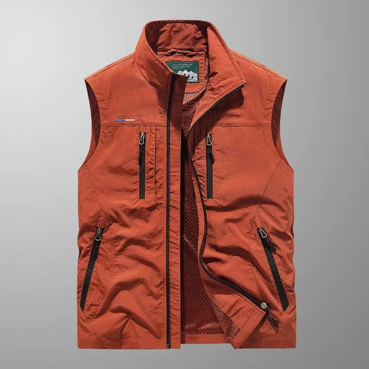 Men's Sleeveless Multi-Pocket Lightweight Zip-Up Mens Gilet - Red