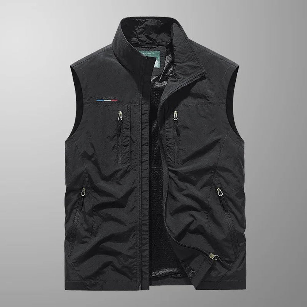 Men's Sleeveless Multi-Pocket Lightweight Zip-Up Mens Gilet - Black