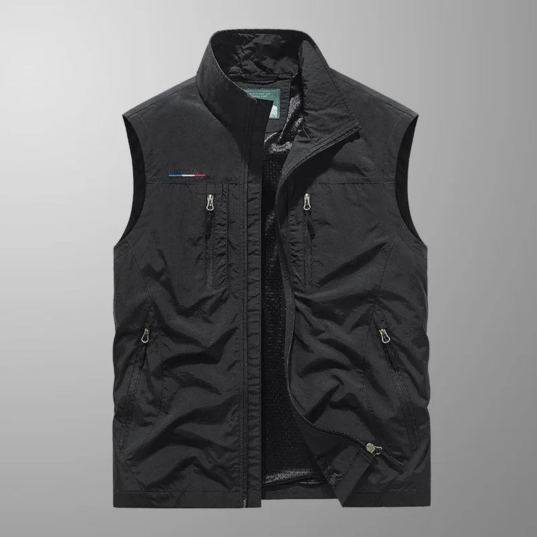 Men's Sleeveless Multi-Pocket Lightweight Zip-Up Mens Gilet - Black