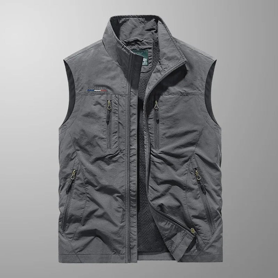 Men's Sleeveless Multi-Pocket Lightweight Zip-Up Mens Gilet - Gray