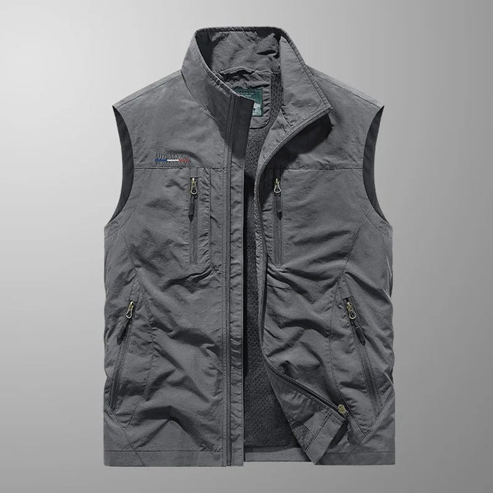 Men's Sleeveless Multi-Pocket Lightweight Zip-Up Mens Gilet - Gray
