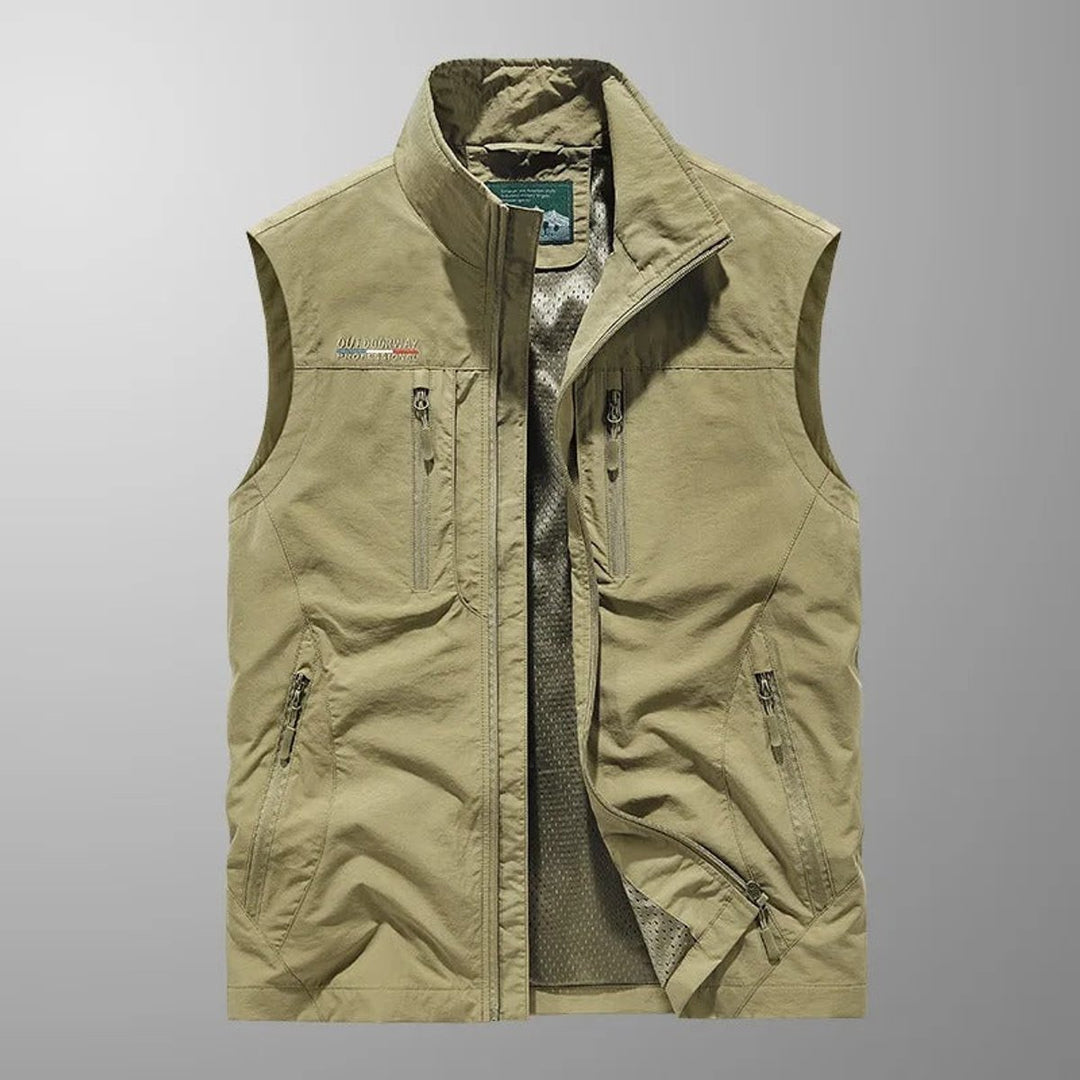 Men's Sleeveless Multi-Pocket Lightweight Zip-Up Mens Gilet - Khaki