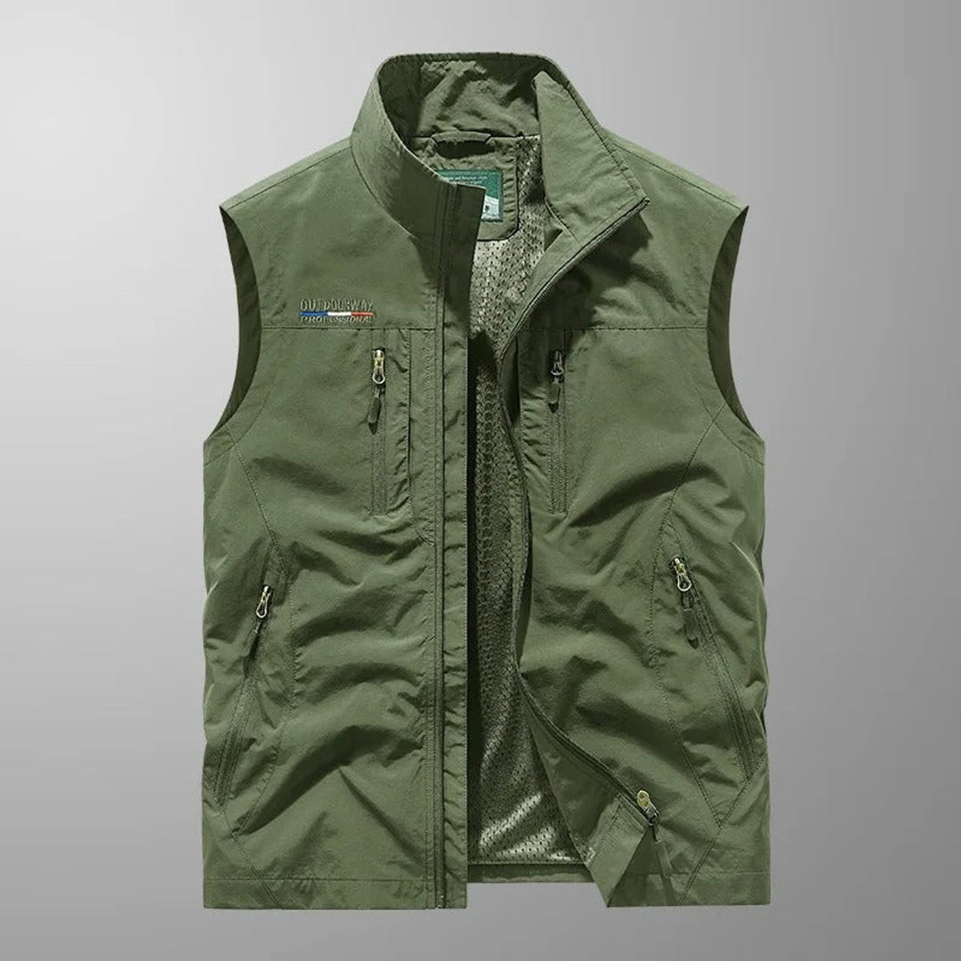 Men's Sleeveless Multi-Pocket Lightweight Zip-Up Mens Gilet - Green
